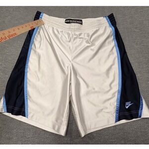 Nike Basketball Shorts Mens Large White Navy Blue Shiny Tricot Vintage Style